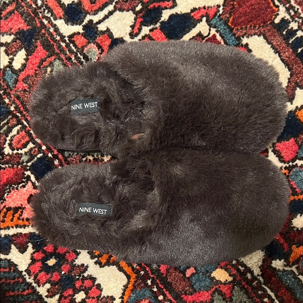 Nine West Chocolate Brown Fuzzy Slippers